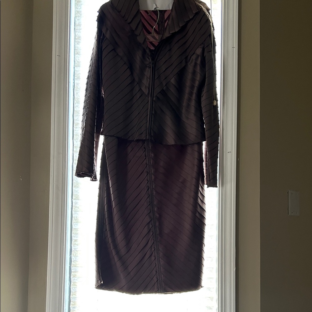 Elegant Brown Striped Women's Suit